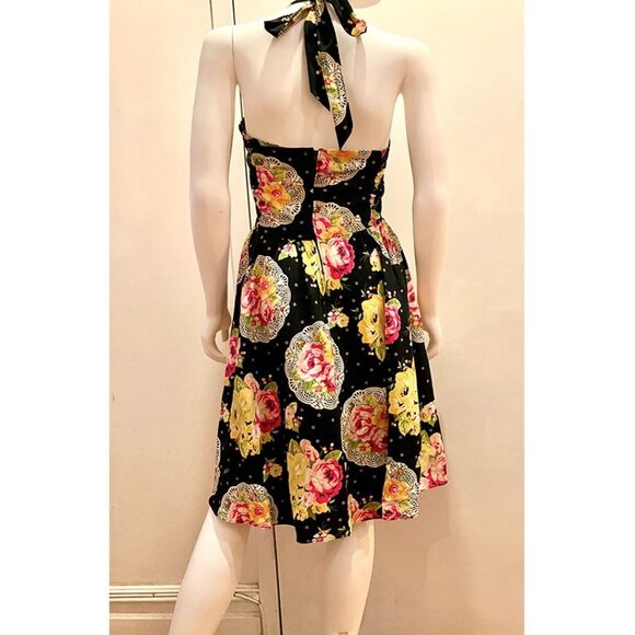 Bernie Dexter Halter Dress, retro, rockabilly, black floral XL 14-16 - Picture 3 of 5